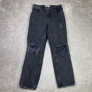Abercrombie & Fitch Jeans Women's 6 Short Black 90's Straight High Rise Ripped